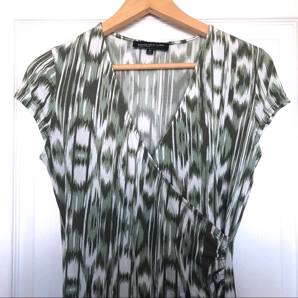 Jones New York Petite Green White Ikat Wrap Dress - Picture 2 of 9